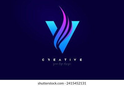 Letter V Swoosh Alphabet Logo Design with creative Swoosh shapes in blue pink colors for Personal or Business Vector Vector Illustration.