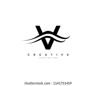 Letter V Swoosh Cut Logo Design