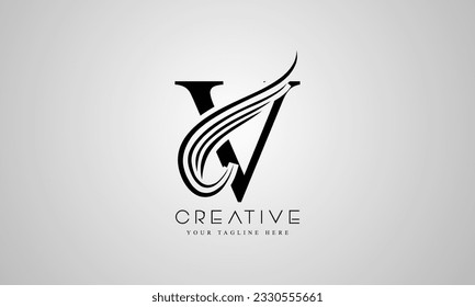 Letter V Swoosh Logo With Creative Curve lines Swoosh Icon Vector Illustration.