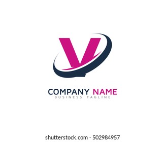 Letter V Swoosh Ring Round Logo Design Template