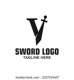 Letter V Sword Logo Design Template Inspiration, Vector Illustration.