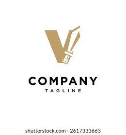 Letter V Sword Logo Icon Vector