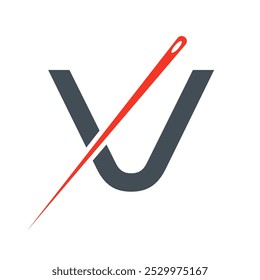 Letter V Tailor Sewing Needle Logo Design Concept For Embroider, Textile, Fashion, Cloth, Fabric Symbol