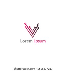 Letter V tech logo concept with line art style and minimalist. Gradient Logo