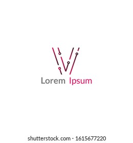 Letter V tech logo concept with line art style and minimalist. Gradient Logo