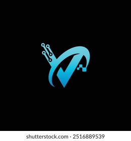 letra V logotipo de la tecnología, letra V con efecto de la tecnología en concepto de diseño moderno, logotipo de V