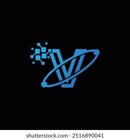 letter  V tech logo, V letter with technology effect in modern design concept, V logo