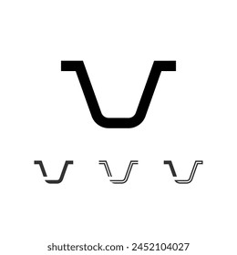 Letter V, technical digital alphabet font, including set from four of different types, vector illustration 10eps
