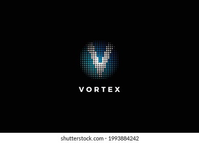 Letter V technological dotted circular business logo