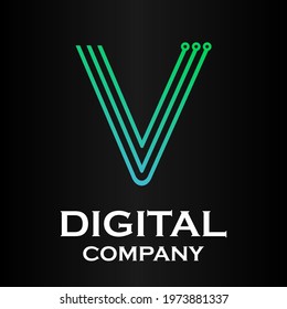 Letter v technology or digital logo template illustration. there are line letter with dot. suitable for technology, multimedia.