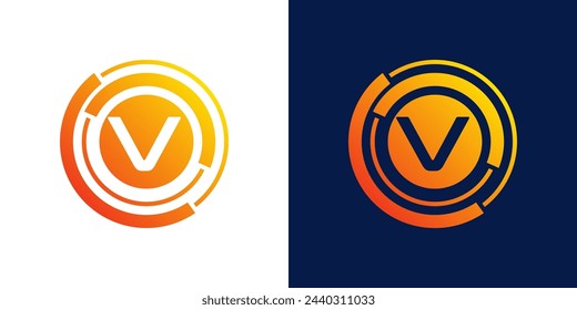 Letra V logotipo de la tecnología, tecnología abstracta Icono del círculo , diseño del logotipo Medios, datos, vector de conexión digital Plantilla