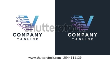 letter V technology logo design template.	