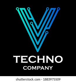 Letter v technology logo template illustration. suitable for computer, website, and your business