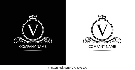 letter V template logo Luxury letter with crown. Monogram alphabet . Beautiful royal initials letter. restaurant, food company, shop , boutique template emblem	
