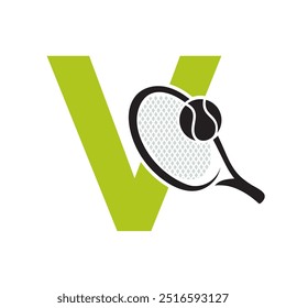 Logo de tenis de la letra V. Plantilla de Vector de símbolo de paleta