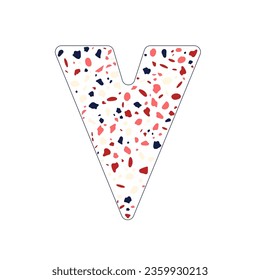 Letter V. Terrazzo texture. Vector graphic.