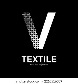 Letter V textile pattern and sewing logo vector design. Suitable for business, textile fabric, initial name, fashion, and knitting