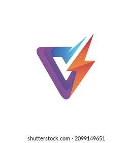 Letter v thunder logo design