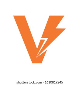 Letter V thunder power shape logo icon. Electrical Icon logo concept.	