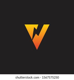 Letter V With Thunder In Triangle Shape
