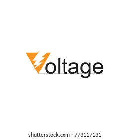 letter v with thunder voltage text logo vector
