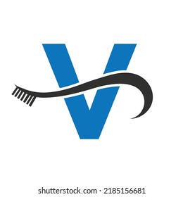 Buchstabe V mit dem Logo-Design für Zahnbürste und Zahnpflege-Logo-Vorlage
