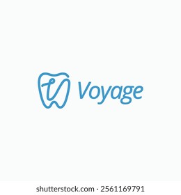 Letter V with tooth logo. Simple smooth line icon of tooth with V letter good to use for dental clinic, dentistry practice sign