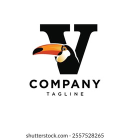 Letter V Toucan Logo Icon Vector