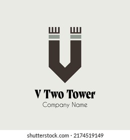 letter v and tower logo vector illustration design