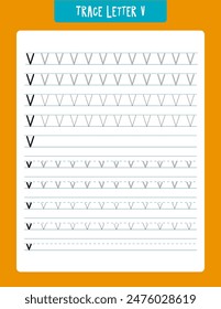 Letter v tracing worksheet designed for young children to practice handwriting and alphabet skills. features various sizes and styles of the letter v for tracing to improve fine motor skills and lette