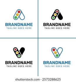 Letter A and V Traffic Light Logo Set, for  in technology, navigation, transportation, or communication companies