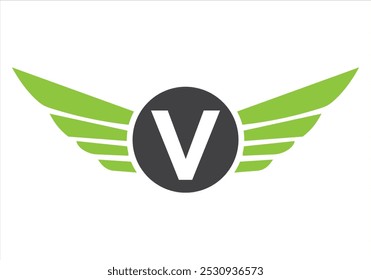 Letter V Transportation Logo Design. Wing Symbol For Freight Sign