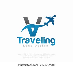 Letter V travel logo and airplane logo.