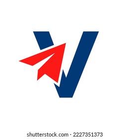 Letter V Travel Logo Concept With Paper Plane Icon Vector Template