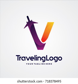 Letter V Travel Logo Template Design Vector, Emblem, Design Concept, Creative Symbol, Icon