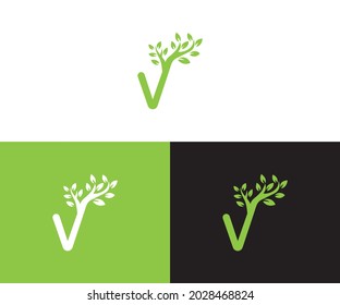 Letter V Tree Leaf Logo with Green Trees that grow rapidly for all your businesses