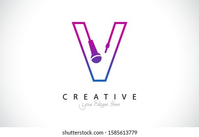 Letter V Trendy Design Logo Concept. Creative Icon Logo with Microphone Shape Vector Illustration.