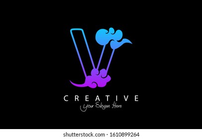 Letter V Trendy Design Logo Concept. Creative Icon Logo with Cloud Shape Vector Illustration.
