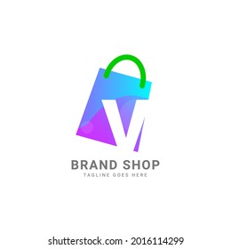 letter V trendy shopping bag vector logo design element