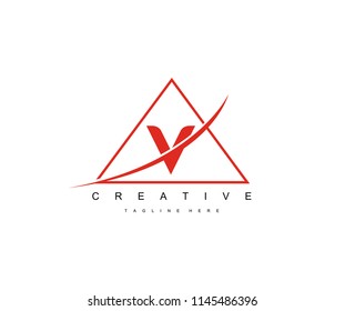 Letter V Triangle Swoosh Logo Design