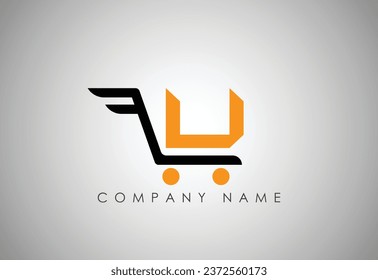Letter V trolley shop and  logo vector. Business logo design.