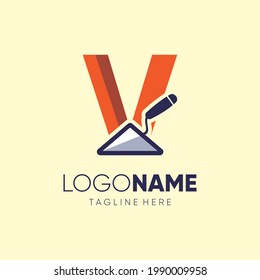Letter V Trowel Logo Design Vector Icon Graphic Emblem Illustration Background Template