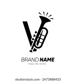 Letter V Trumpet Or Sexophone Logo Design Vector Icon Graphic Emblem Symbol Illustration