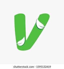letter V typography with two leaf vector logo