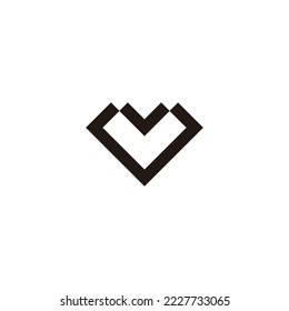 Letter V and U heart, square geometric symbol simple logo vector