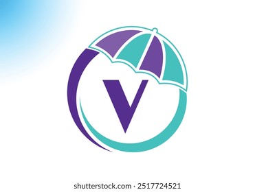 Letter V Umbrella Logo Design Vector Template.