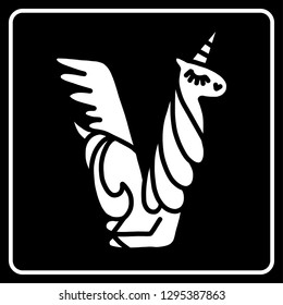 Letter "V" unicorn.  Unicorn alphabet.