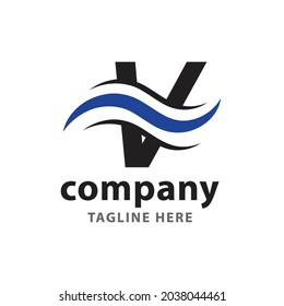 letter v unique wave logo symbol vector image