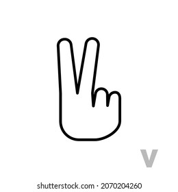 Letter V Universal and handicapped hand alphabet letter. Simple clear linear letter V, hand language. Learning the alphabet, non-verbal deaf-mute communication, expressive gestures vector.