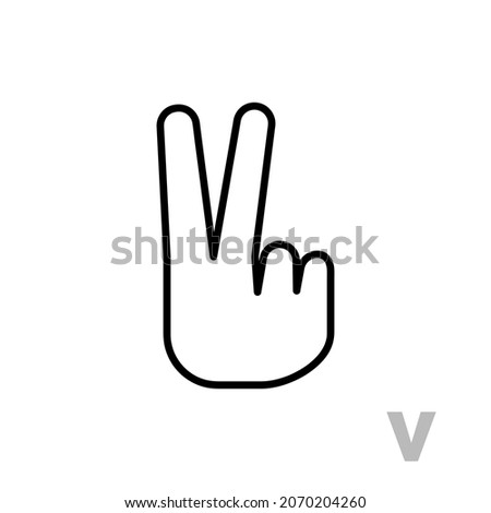 Letter V Universal and handicapped hand alphabet letter. Simple clear linear letter V, hand language. Learning the alphabet, non-verbal deaf-mute communication, expressive gestures vector.